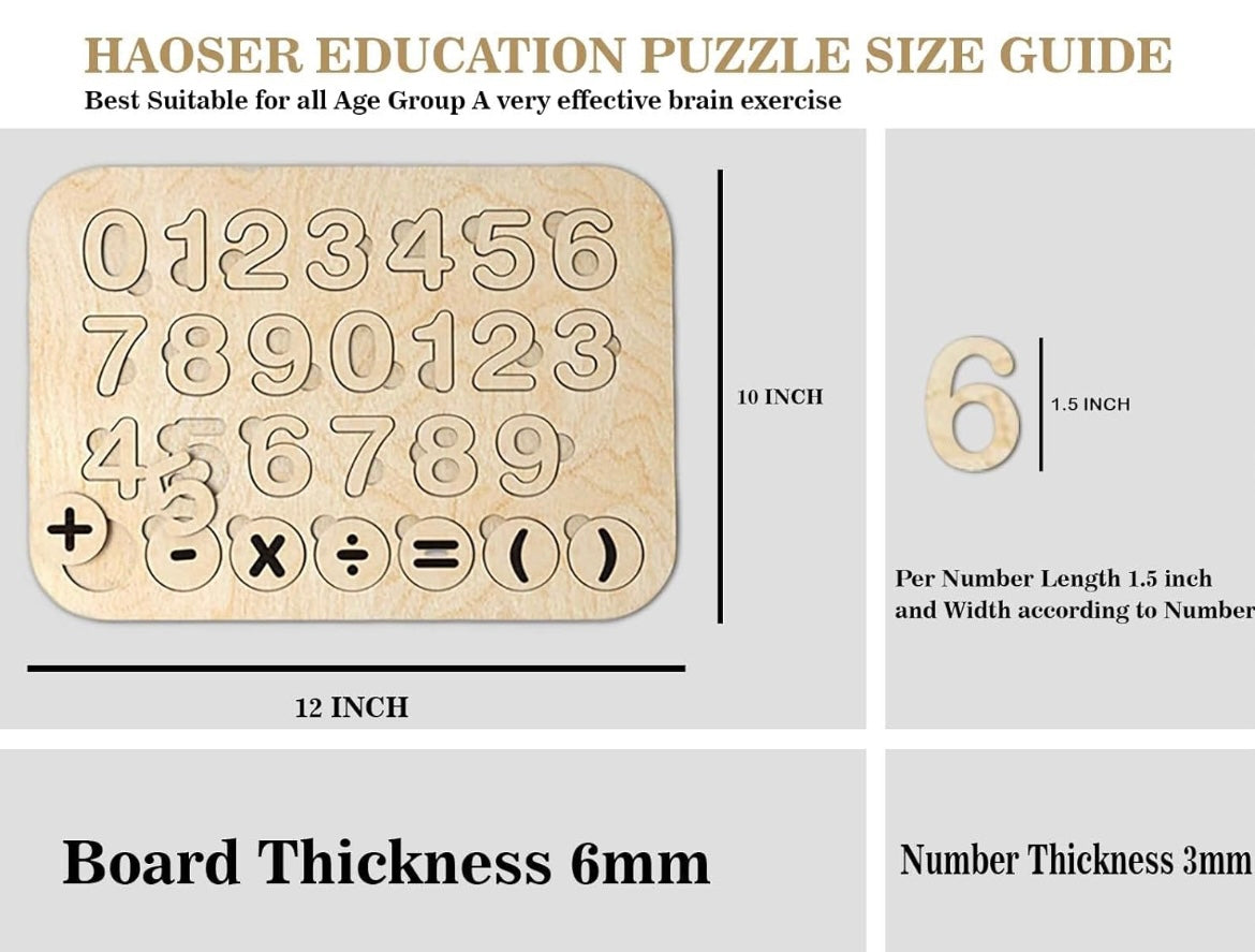 Un jeu de puzzle éducatif en bois pour apprendre les chiffres et les opérations arithmétiques de base.